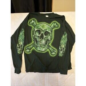 Skull And Cross Bones Cannabis T-Shirt Long Sleeve Size 2XL